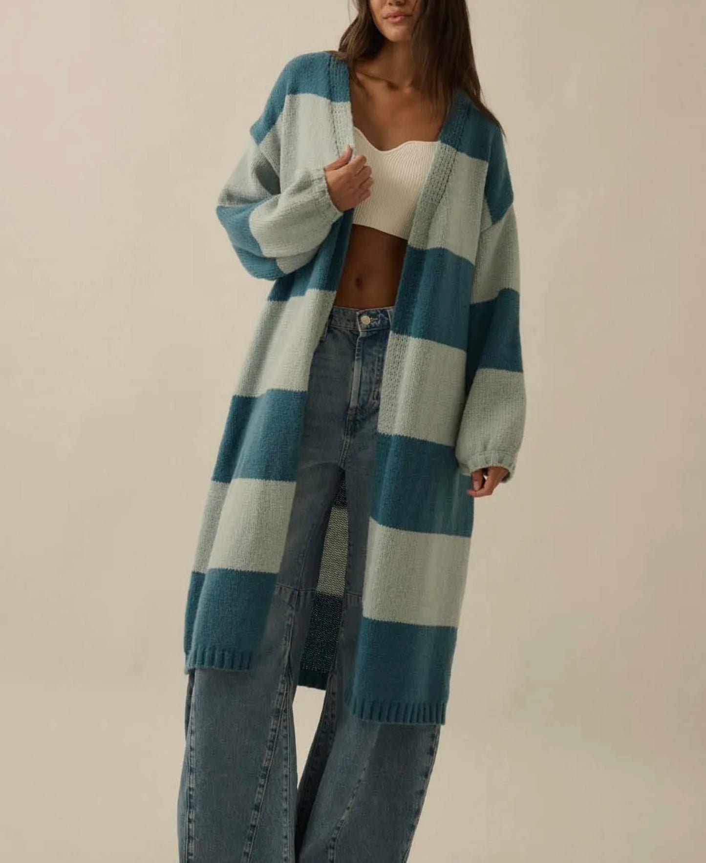 Blue striped knit cardigan
