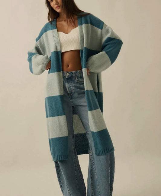 Blue striped knit cardigan