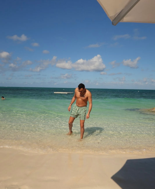 Green Stripe Swim Trunks